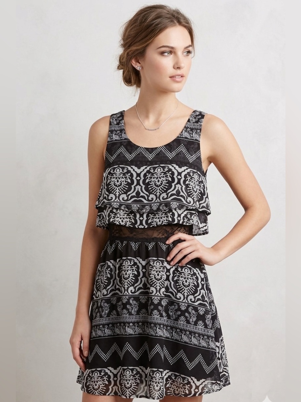 American Rag Black and White Printed Layered Midi Dress